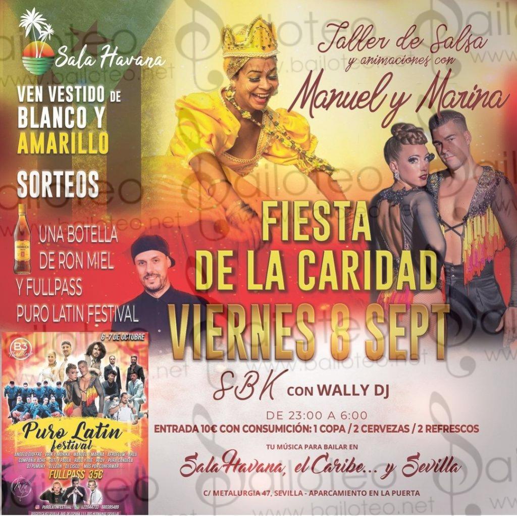 Bailoteo Fiesta de la caridad Viernes 8 Septiembre en sala Havana con taller de salsa de Manuel y Marina
