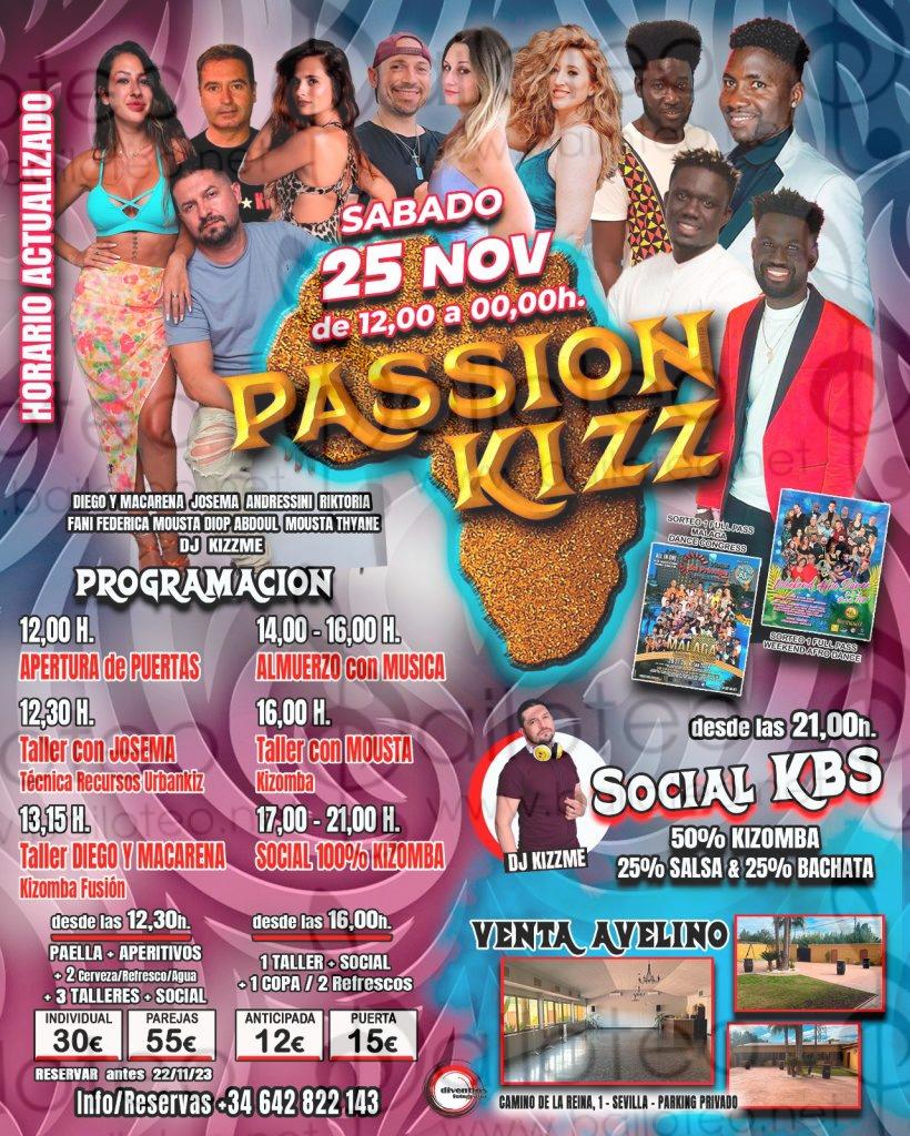 Bailoteo Pasión Kizz Sábado 25 Noviembre en Venta Avelino con multitud de talleres y social
