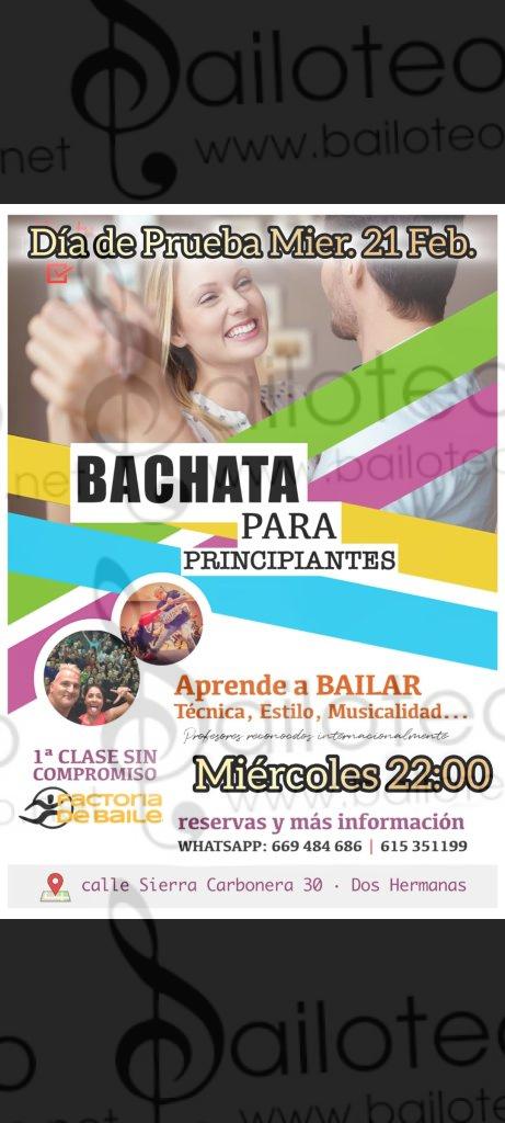 Bailoteo Clase de bachata gratis Miércoles 21 Febrero en academia la factoría del baile