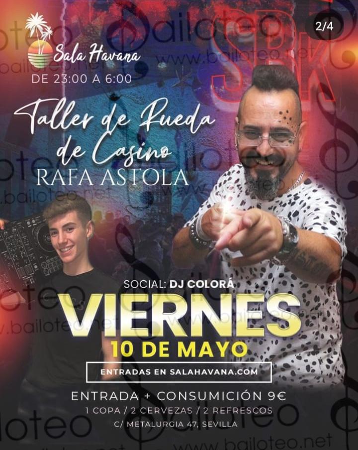 Bailoteo Fiesta SBK en Sala Havana con DJ Colora y Taller de Rueda Casino con Rafa Astola el Viernes 10 de Mayo 2024