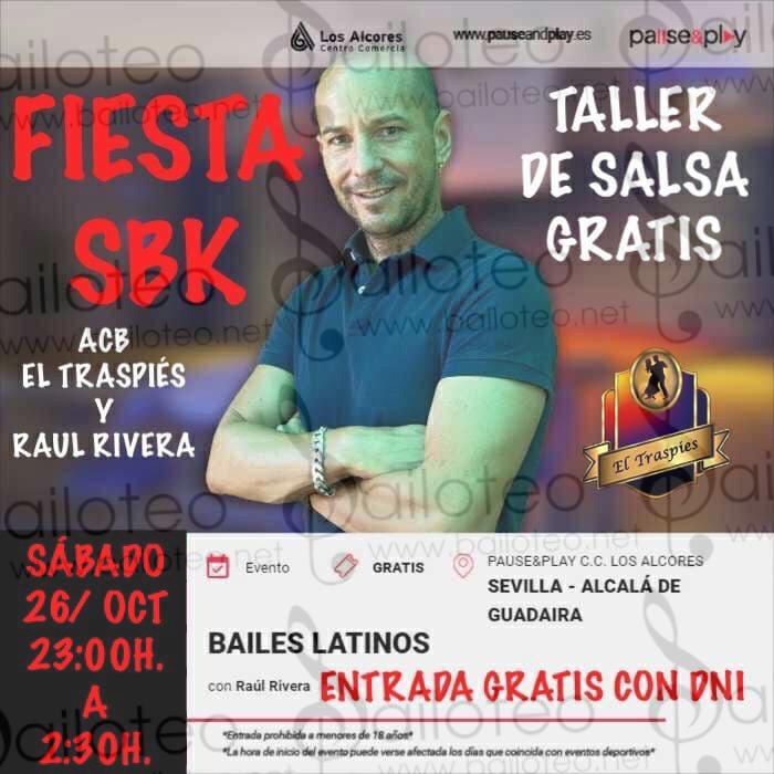 Bailoteo Fiesta SBK y Taller de Salsa en Pause and Play Los Alcores el Sábado 26 de Octubre 2024